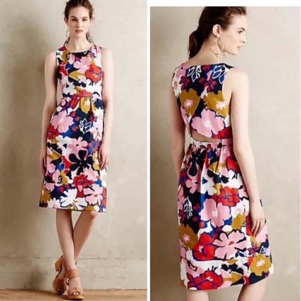 Whit Two Petalprint Floral Peekaboo Back Dress Sleeveless Size 2
